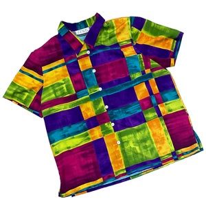 Antels Colorblock Short Sleeve Button Down